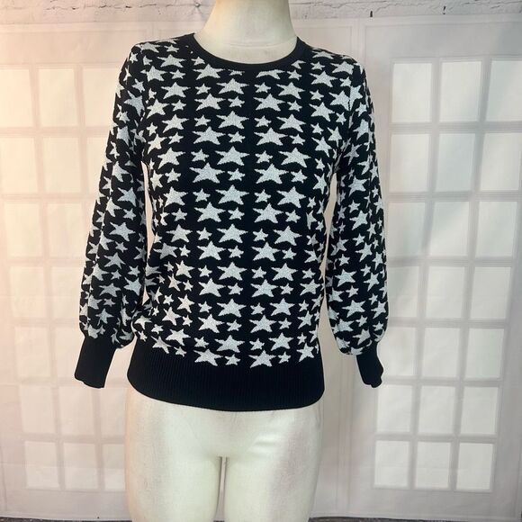 Parker Black and Silver Star Crewneck Long Sleeve Sweater Size Medium - Picture 5 of 13